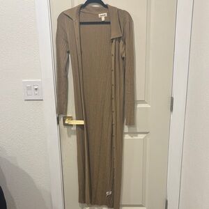 Tan Long Button-Up Cardigan Dress